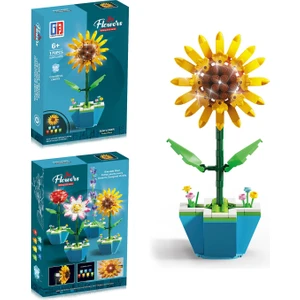 Saksılı Renkli Işıklı Blok Çiçek - Ayçiçeği 178 Parça