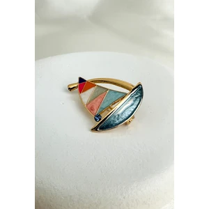 Altın Sarısı Renkli Yelkenli Tasarımlı Broş (4cm)