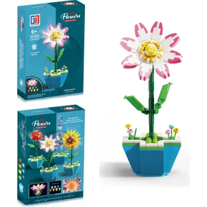 Saksılı Renkli Işıklı Blok Çiçek - Papatya 161 Parça