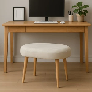 Modern Ahşap Ayaklı Ekru Beyaz Babyface Puf Tabure Sehpa Bench