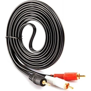3 Metre - 3.5mm Stereo Aux Erkek To 2 Rca Ses Hoparlör Kablosu- Altın Uç