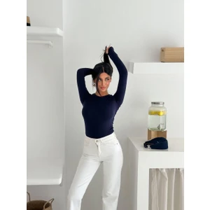 Kadın Bisiklet Yaka Uzun Kol Parmak Geçmeli Buzy Bady