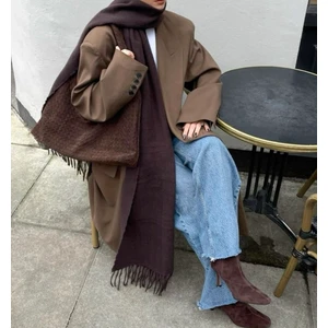 Ceeldu Ithal Puffy Yumuşak Dokulu Atkı Şal Omuz Şalı -Acı Kahve