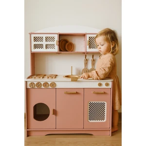 Hobby House Hazeranlı Elizya Pembesi Servis Seti ve LED Işık Hediyeli Oyuncak Montessori Çocuk Mutfak Seti