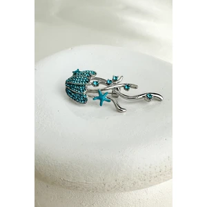 Deniz Temalı Taş Işlemeli Denizanası Broş (5cm)