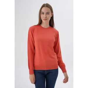 Trist Star Kadın Somon %100 Organik Pamuk Bisiklet Yaka Triko Kazak TRIST-6101