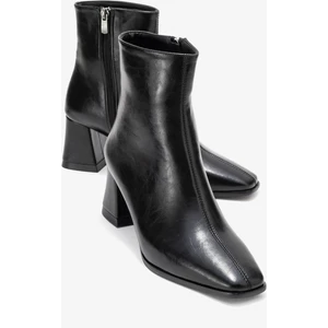 Arven Siyah Cilt Kadın Kalın Topuklu Bot