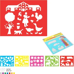 Şekil Boyama Şablonu 5 Adet Şablon 5 Adet Renkli Kalem