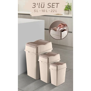 3'lü Çift Kapaklı Slim Çöp Kovası - Dekoratif Ev Ofis Banyo & Mutfak Düzenleyici Çöp Kutusu 5-10-22L