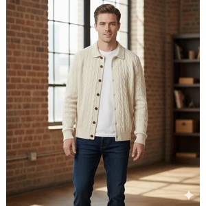 Moda Base Erkek-Polo Yaka-Saç Örgülü-7 Dügmeli-Hırka