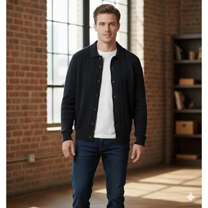 Moda Base Erkek-Polo Yaka-Saç Örgülü-7 Dügmeli-Hırka