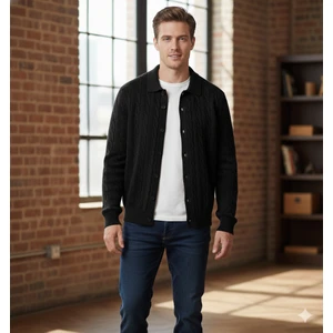 Moda Base Erkek-Polo Yaka-Saç Örgülü-7 Dügmeli-Hırka