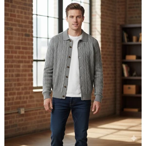 Moda Base Erkek-Polo Yaka-Saç Örgülü-7 Dügmeli-Hırka