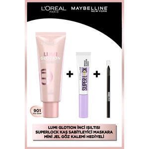 L'Oréal Paris Glotion Doğal Işıltı 901 & Super Lock Kaş Sabitleyici Makyaj Seti & Tattoo Liner Mini Maskara Hediyeli