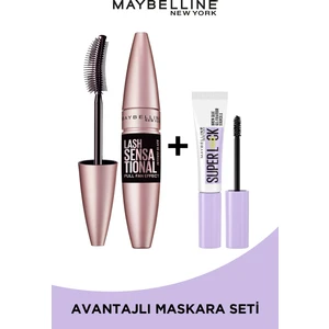 Maybelline New York Lash Sensational Black Maskara & Super Lock Brow Glue Kaş Sabitleyici Ikilisi