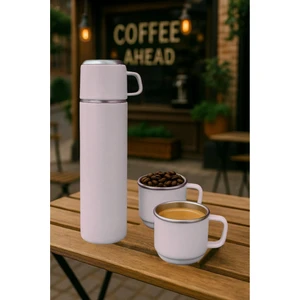 Kale Termos Paslanmaz Çelik  3 Bardaklı Matara SETİ-500 ml