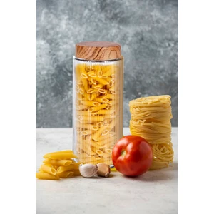 Berina Home Ahşap Desen Büyük Cam Kavanoz Seti – 1350 Ml, Çay, Şeker, Pirinç, Baharat ve Erzak Saklama