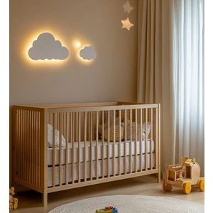 Csd Tasarım 2'li Bulut Gece Lambası Bebek Çocuk Odası Duvar Dekorasyonu Aydınlatma Ahşap Gece Lambası