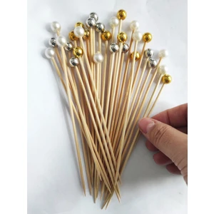 TM Tasarım Mağazası 15 cm Uzun Kürdan - 30 Adet Dekoratif Karışık Renkli Büyük Incili Kokteyl Kürdanı - Inci 10 mm