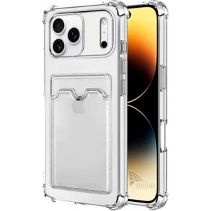 Apple iPhone 17 Pro Max Uyumlu Kartlıklı Kılıf Darbe Emici Köşe Korumalı Cüzdanlı Esnek Silikon Kapak - Şeffaf