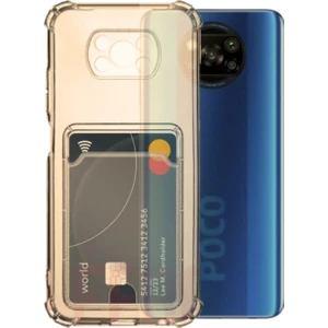 Poco X3 Pro Uyumlu Kartlıklı Kılıf Darbe Emici Köşe Korumalı Cüzdanlı Esnek Silikon Kapak - Füme