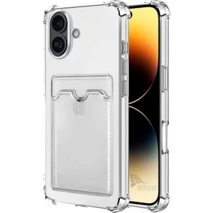 Apple iPhone 17 Uyumlu Kartlıklı Kılıf Darbe Emici Köşe Korumalı Cüzdanlı Esnek Silikon Kapak - Şeffaf
