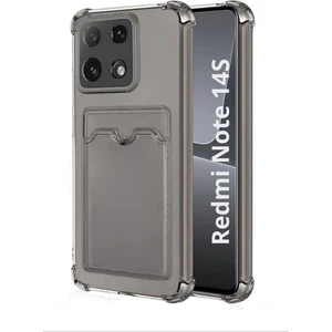 Redmi Note 14S Uyumlu Kartlıklı Kılıf Darbe Emici Köşe Korumalı Cüzdanlı Esnek Silikon Kapak - Füme