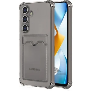 Samsung Galaxy S25 Fe Uyumlu Kartlıklı Kılıf Darbe Emici Köşe Korumalı Cüzdanlı Esnek Silikon Kapak - Füme
