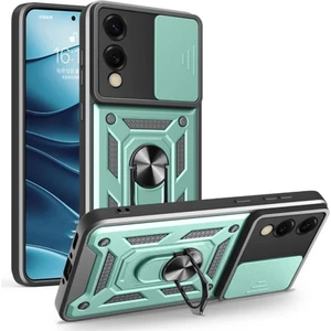 Samsung Galaxy S25 Edge Uyumlu Tank Kılıf Yüzüklü Standlı Extra Darbe Koruma Zırhlı Outdoor Kapak - Yeşil