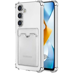 Samsung Galaxy S25 Fe Uyumlu Kartlıklı Kılıf Darbe Emici Köşe Korumalı Cüzdanlı Esnek Silikon Kapak - Şeffaf