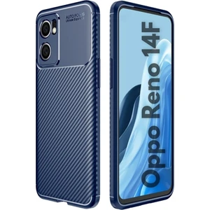 Oppo Reno 14 Uyumlu Silikon Kılıf Karbon Desenli Darbe Emici Autofocus Tam Koruma Kapak - Lacivert