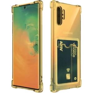 Samsung Galaxy Note 10 Plus Uyumlu Kartlıklı Kılıf Darbe Emici Köşe Korumalı Cüzdanlı Esnek Silikon Kapak - Füme