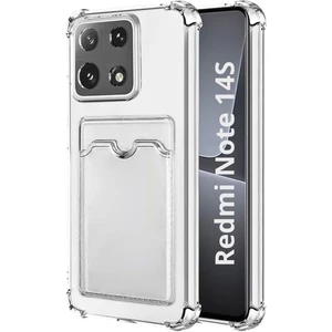 Redmi Note 14S Uyumlu Kartlıklı Kılıf Darbe Emici Köşe Korumalı Cüzdanlı Esnek Silikon Kapak - Şeffaf