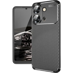 Redmi 15C Uyumlu Silikon Kılıf Karbon Desenli Darbe Emici Autofocus Tam Koruma Kapak - Siyah