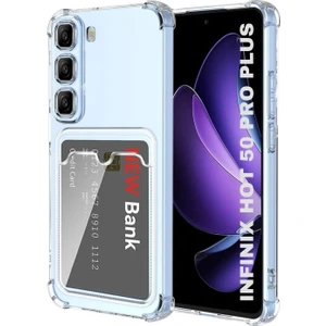 Infinix Hot 50 Pro Plus Uyumlu Kartlıklı Kılıf Darbe Emici Köşe Korumalı Cüzdanlı Esnek Silikon Kapak - Şeffaf