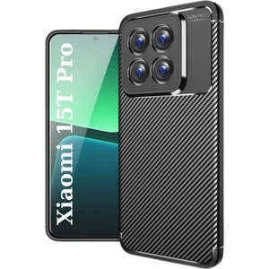 Xiaomi 15T Pro Uyumlu Silikon Kılıf Karbon Desenli Darbe Emici Autofocus Tam Koruma Kapak - Siyah