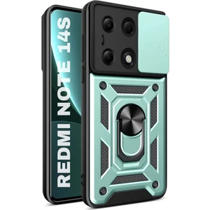 Redmi Note 14S Uyumlu Tank Kılıf Yüzüklü Standlı Extra Darbe Koruma Zırhlı Outdoor Kapak - Yeşil