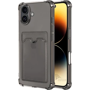 Apple iPhone 17 Uyumlu Kartlıklı Kılıf Darbe Emici Köşe Korumalı Cüzdanlı Esnek Silikon Kapak - Füme