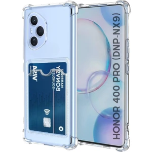 Honor 400 Pro Uyumlu Kartlıklı Kılıf Darbe Emici Köşe Korumalı Cüzdanlı Esnek Silikon Kapak - Şeffaf