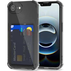 Apple iPhone 16E Uyumlu Kartlıklı Kılıf Darbe Emici Köşe Korumalı Cüzdanlı Esnek Silikon Kapak - Füme