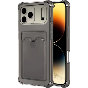 Apple iPhone 17 Pro Uyumlu Kartlıklı Kılıf Darbe Emici Köşe Korumalı Cüzdanlı Esnek Silikon Kapak - Füme