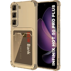 Infinix Hot 50 Pro Plus Uyumlu Kartlıklı Kılıf Darbe Emici Köşe Korumalı Cüzdanlı Esnek Silikon Kapak - Füme