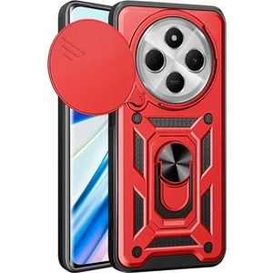 Redmi 14C Uyumlu Tank Kılıf Yüzüklü Standlı Extra Darbe Koruma Zırhlı Outdoor Kapak - Kırmızı