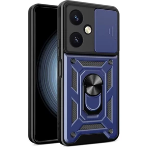 Vivo Y27 Uyumlu Tank Kılıf Yüzüklü Standlı Extra Darbe Koruma Zırhlı Outdoor Kapak - Lacivert