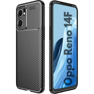 Oppo Reno 14 Uyumlu Silikon Kılıf Karbon Desenli Darbe Emici Autofocus Tam Koruma Kapak - Siyah