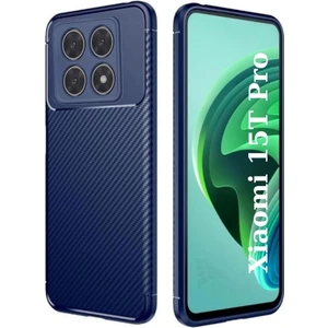Xiaomi 15T Pro Uyumlu Silikon Kılıf Karbon Desenli Darbe Emici Autofocus Tam Koruma Kapak - Lacivert