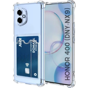 Honor 400 Uyumlu Kartlıklı Kılıf Darbe Emici Köşe Korumalı Cüzdanlı Esnek Silikon Kapak - Şeffaf