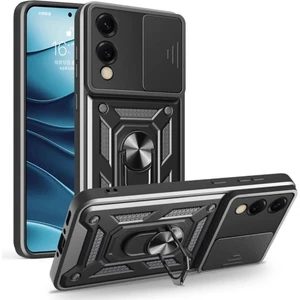 Samsung Galaxy S25 Edge Uyumlu Tank Kılıf Yüzüklü Standlı Extra Darbe Koruma Zırhlı Outdoor Kapak - Siyah