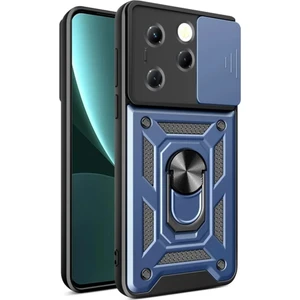 Infinix Hot 40 Uyumlu Tank Kılıf Yüzüklü Standlı Extra Darbe Koruma Zırhlı Outdoor Kapak - Lacivert