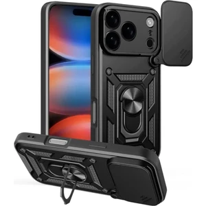 Apple iPhone 17 Pro Uyumlu Tank Kılıf Yüzüklü Standlı Extra Darbe Koruma Zırhlı Outdoor Kapak - Siyah